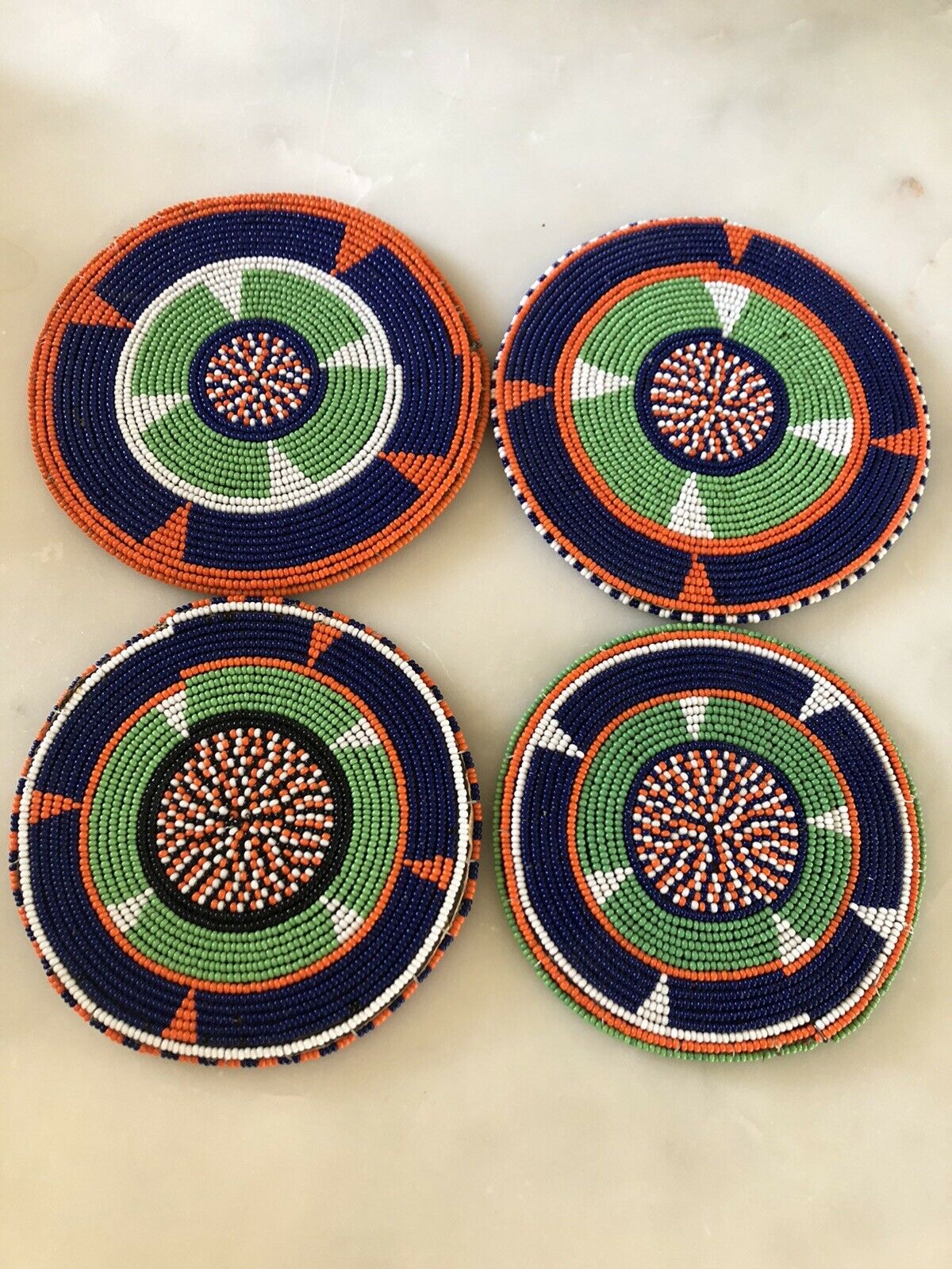 4 Handmade African Beaded Coasters - Vintage