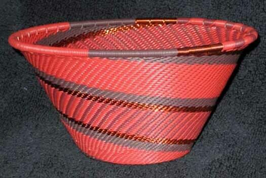 Persimmon Handmade  African Zulu Telephone Wire Cone Basket Med