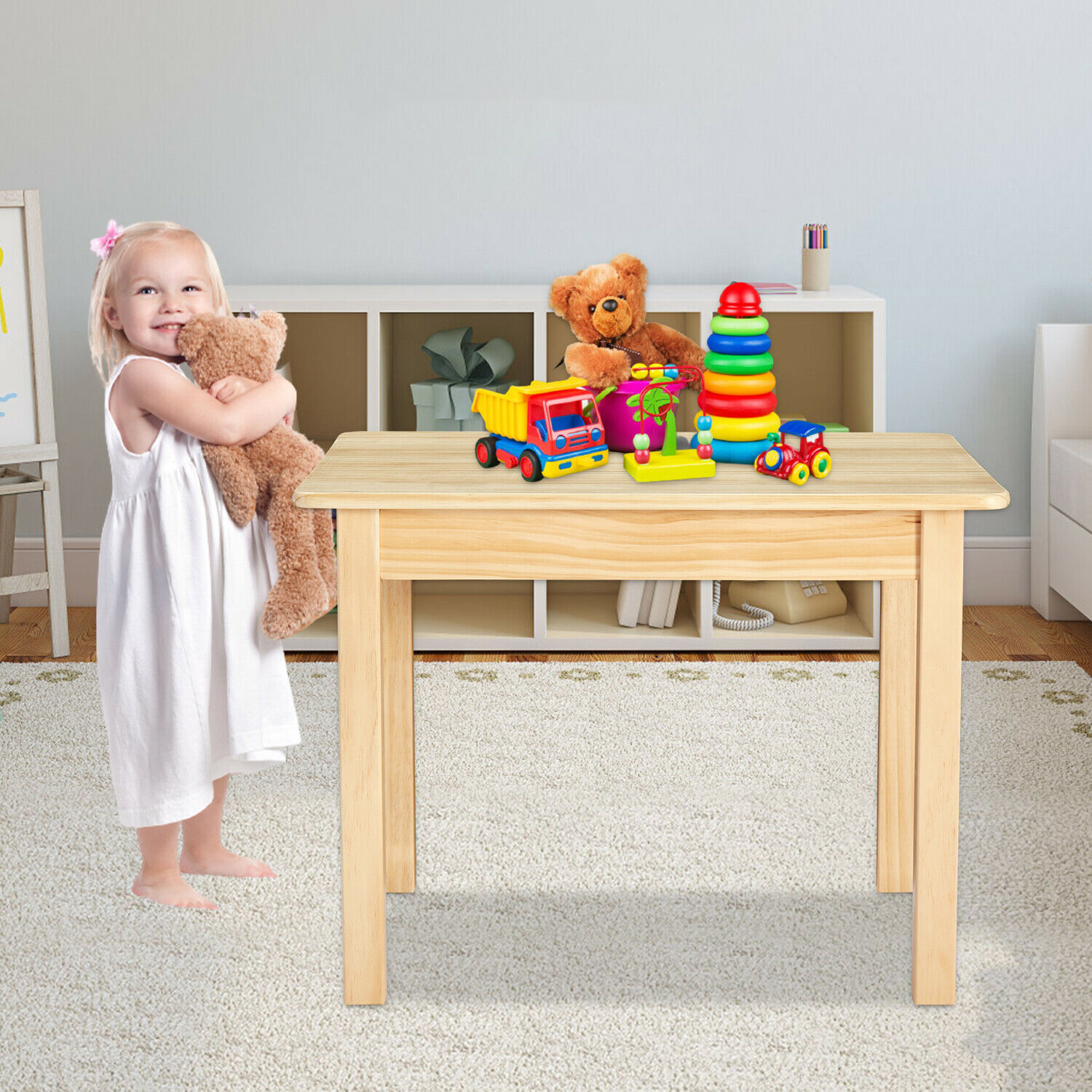 Wooden Desk Kids Table Play Study Eating Children Activity Furniture Toddler