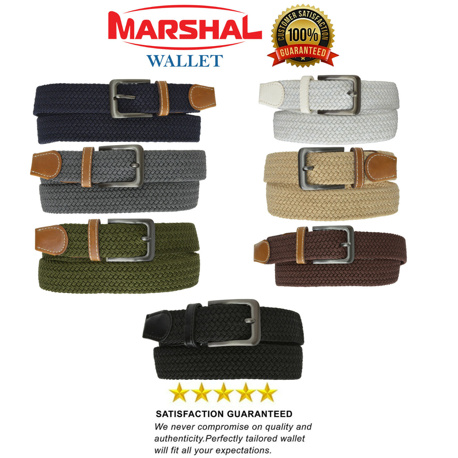 Marshal Wide Men's Elastic Stretch Belt Gunmetal Buckle Belt Casual Golf Belt