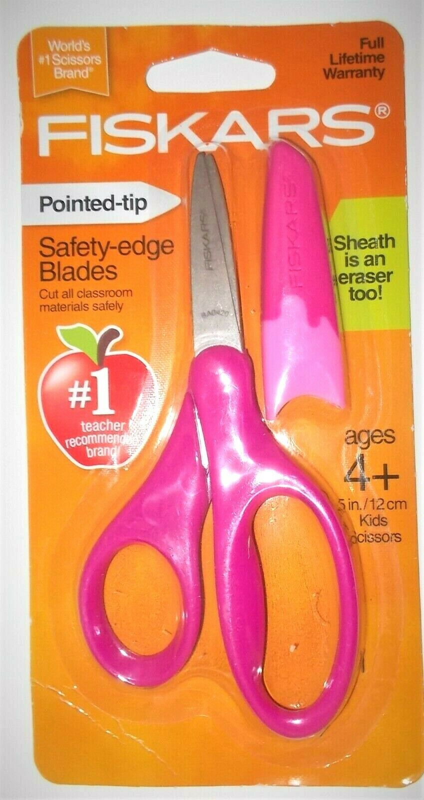 Fiskars Pointed Tip Safety Edge Kids Scissors With Sheath Eraser - Age 4+ Nip