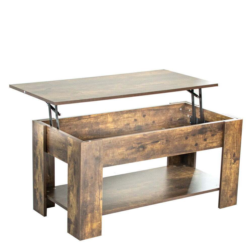 Coffee Table With Compartment And Storage Shelf Rising Tabletop For Living Room