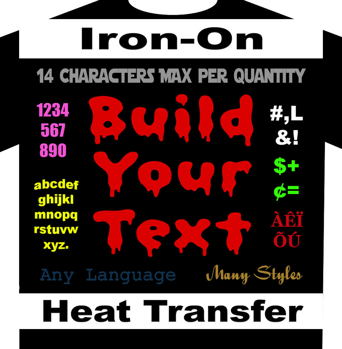 Iron-on Build Your Text One Color Custom Heat Transfer Vinyl Fabric Htv