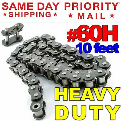 #60h Heavy Duty Roller Chain X 10 Feet, Free Connecting Link + Same Day Shipping