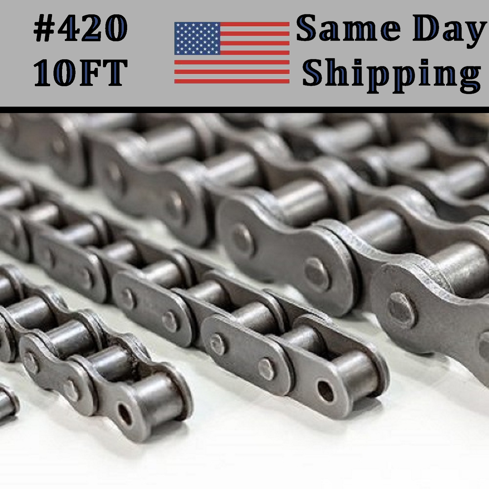 #420-1r Roller Chain - 10 Feet With Connecting Link + Same Day Shipping