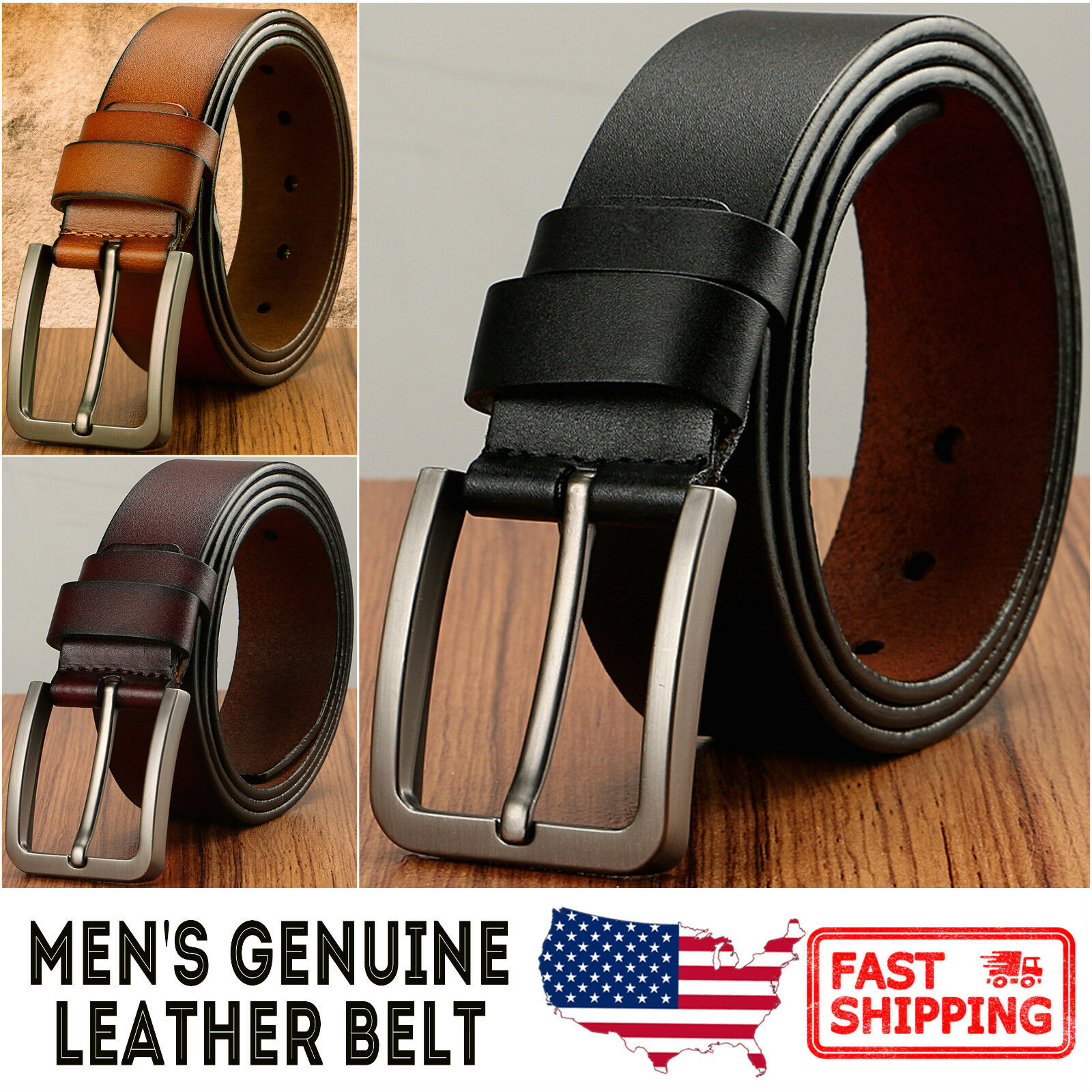 Men's Classic Metal Buckle Handcrafted Genuine Leather Jean Belt
