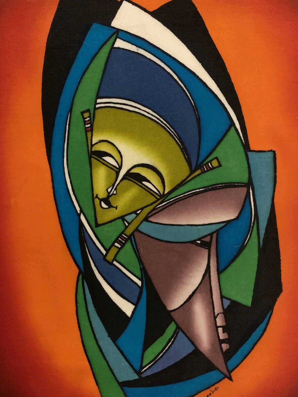 Kenya Batik Abstract Face Masks African Textile Art Orange 14x17