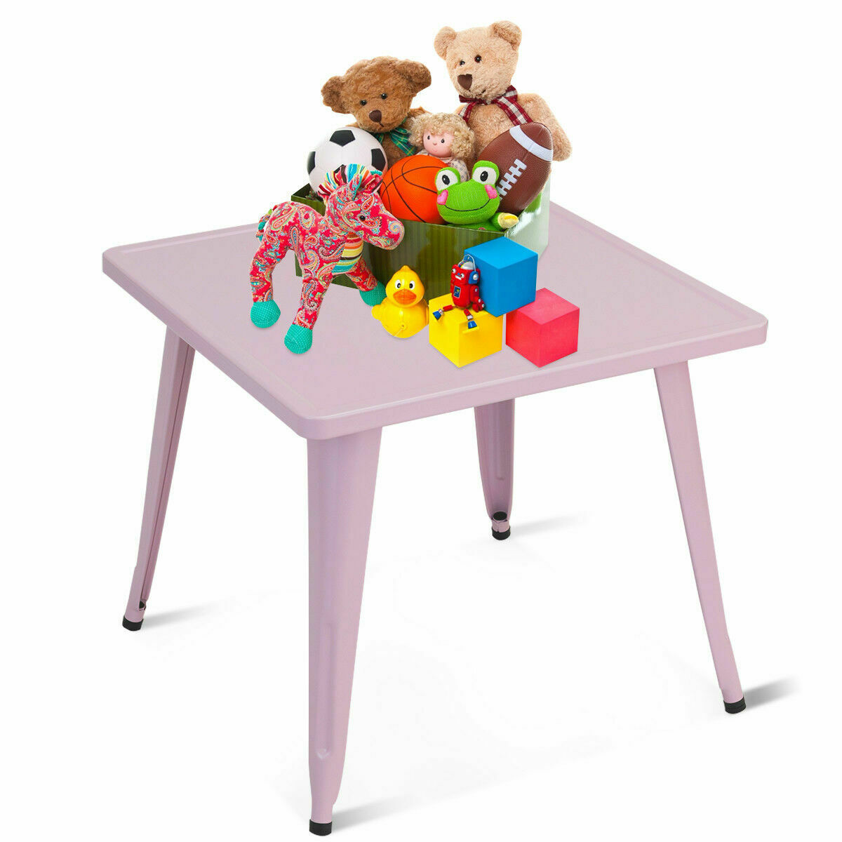 Costway 27" Square Table Kids Study Play Desk Steel  Home Classroom Pink