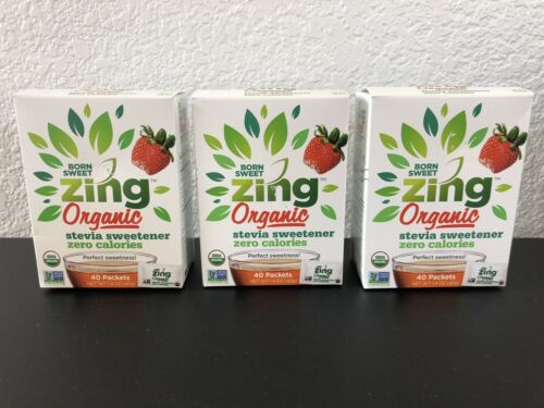Zing Organic Zero Calorie Stevia Sweetener, 40 Packets Each - 3 Boxes