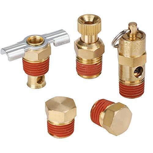 5 Pcs 1/4 In Compressor Air Tank Port Fittings Drain Valve Kit With Solid Brass