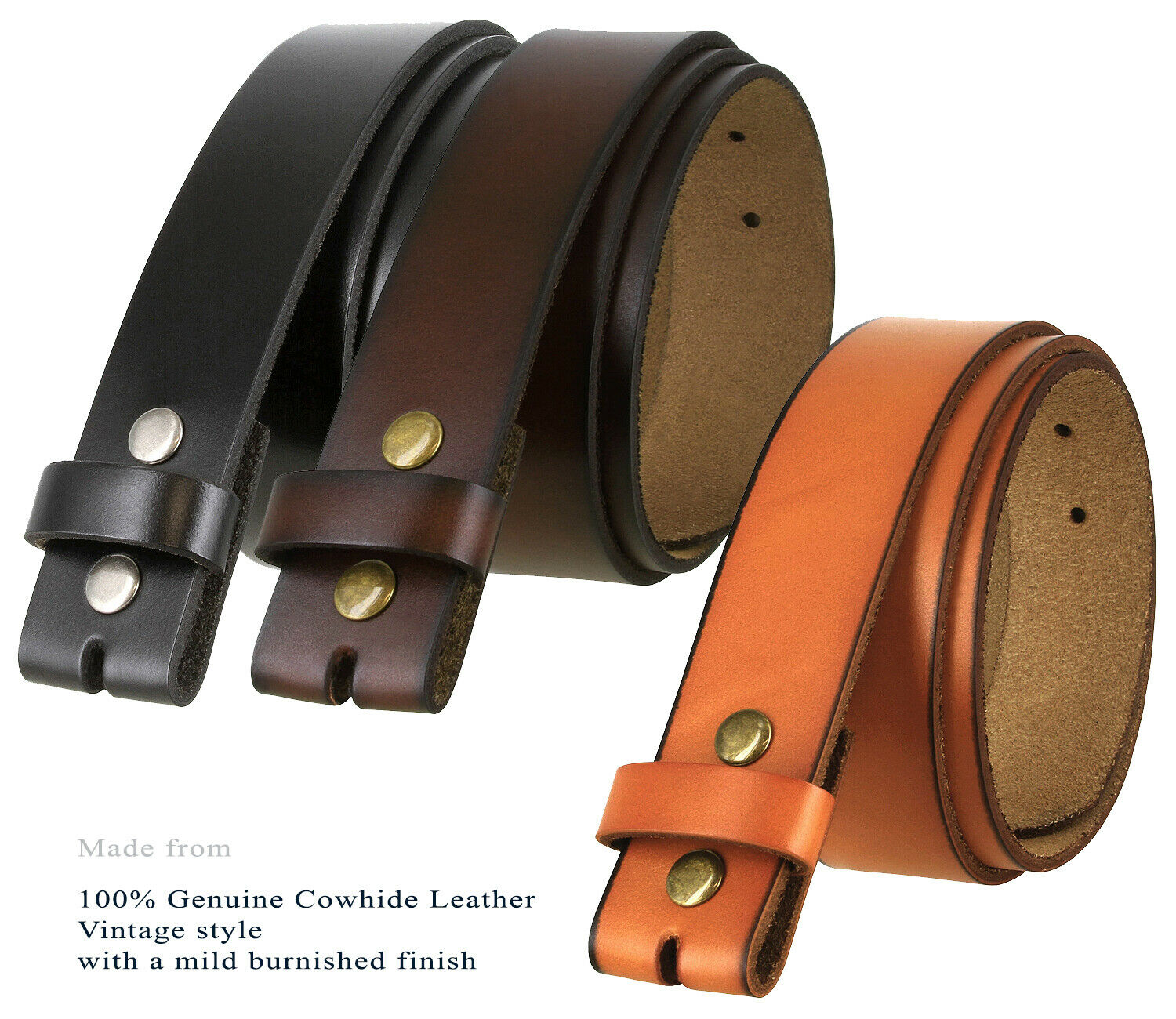 Genuine Leather Belt Strap Casual Belt Snap 1-1/2" Wide - Black Brown Tan
