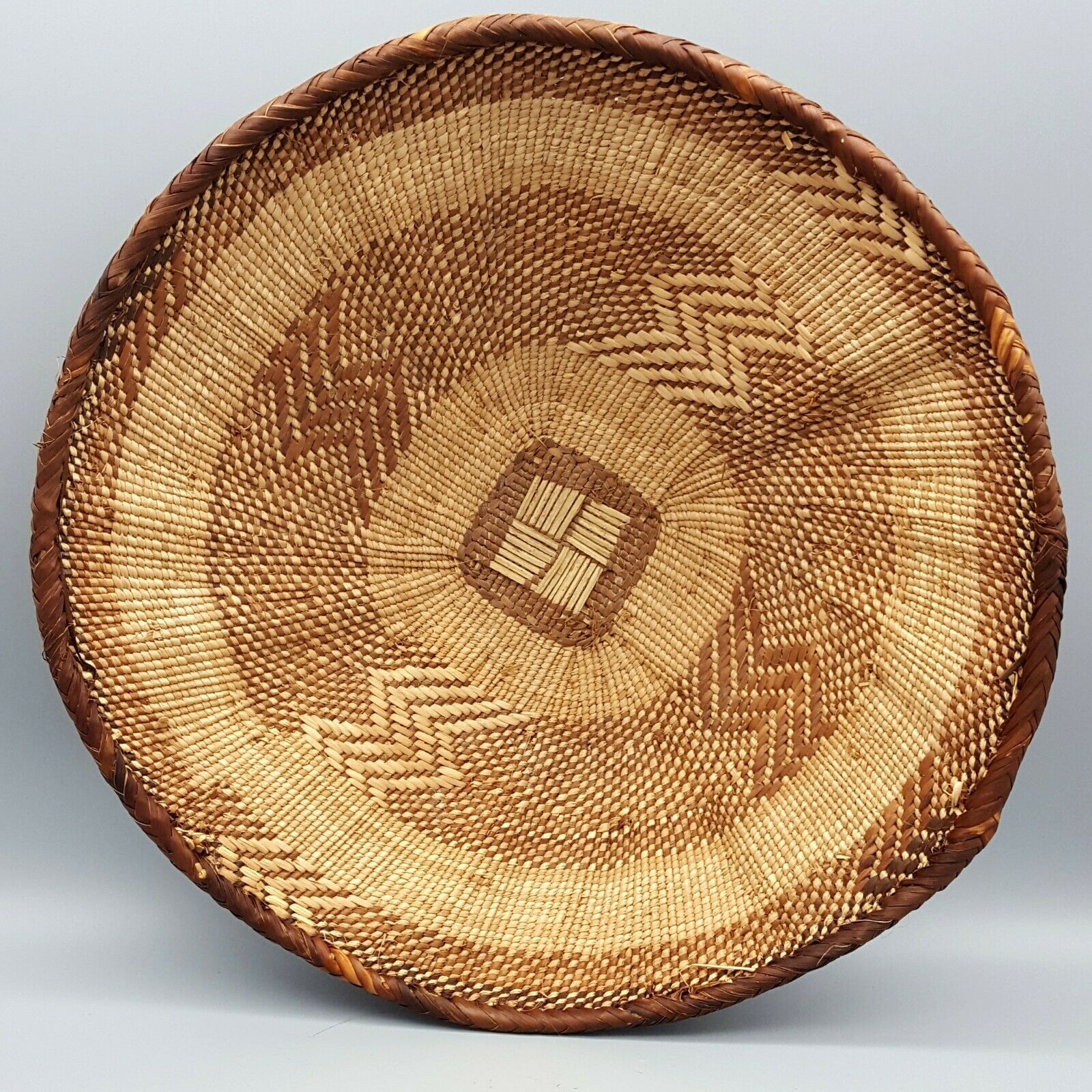 Authentic Tightly Handwoven African Shallow Bowl/wall Basket 14"x 3.5" Zimbabwe