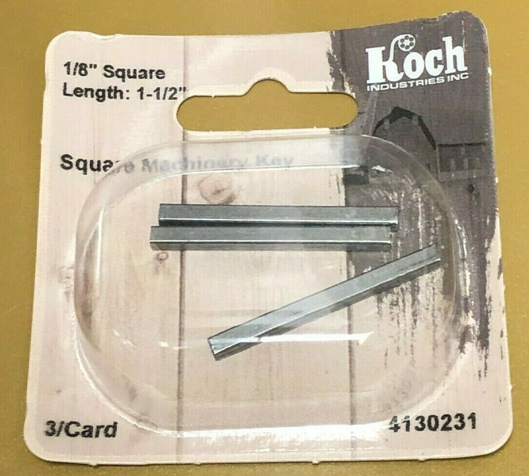 Square Machinery Keys, Set Of (3), 1/8" Square X 1-1/2" Length, Motor Key, Hex