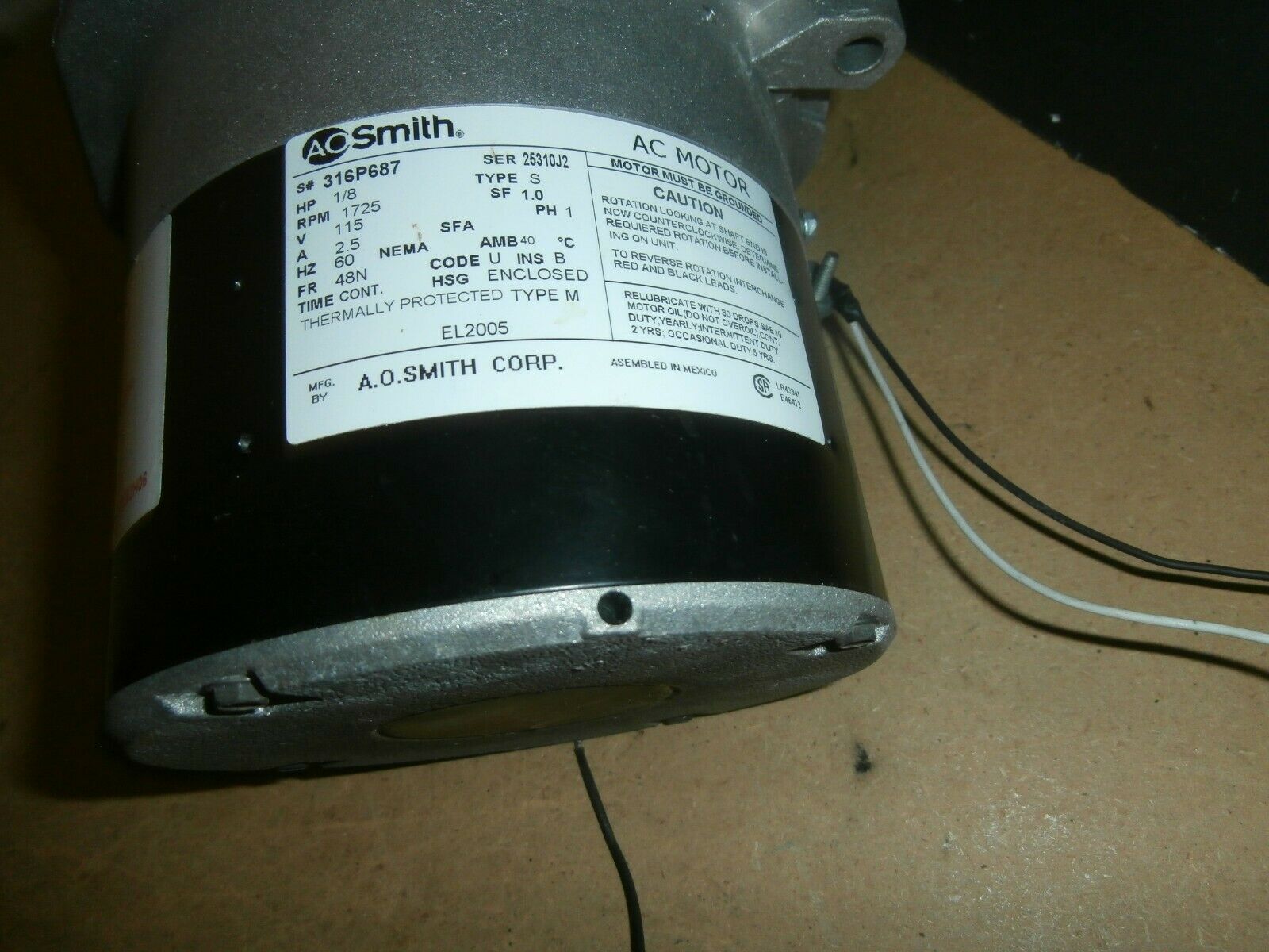 A O Smith 115 Volt 1/8 Hp 1725 Rpm Electric Oil Burner Motor El2005