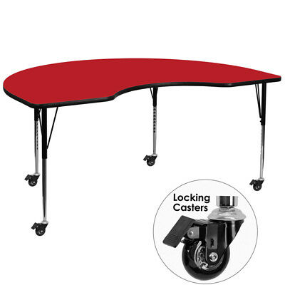 New Mobile 48"wx72"l Kidney Shaped Preschool Activity Table W/ Red Laminate Top