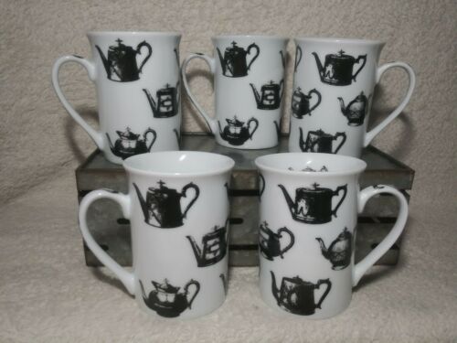 Paul Cardew Antique Pewter Coffee Cups Mugs Tea Teapots Black White Set Of 5