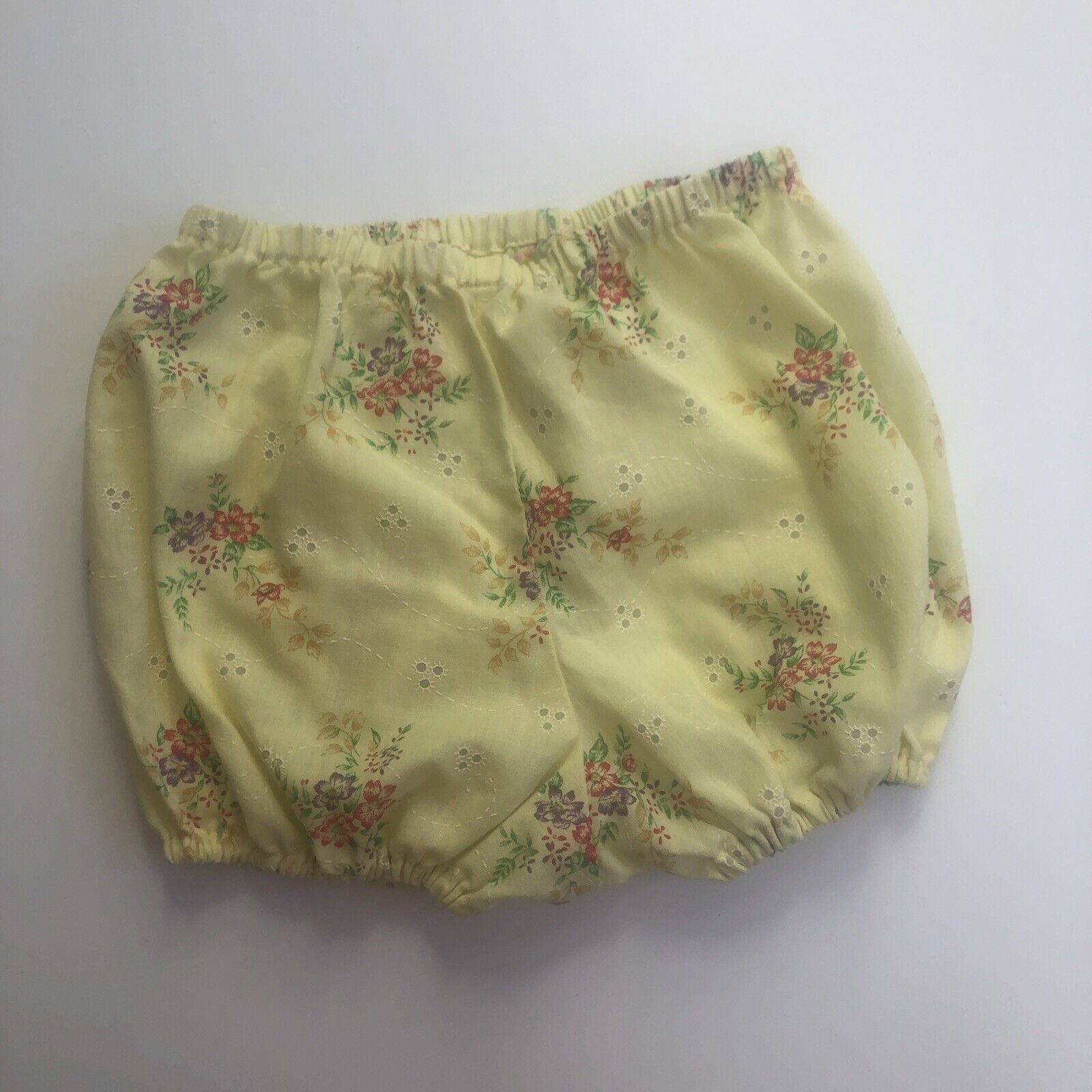 Vintage 80s Handmade Baby Diaper Cover Pants Yellow Floral Eyelet Cotton Blend