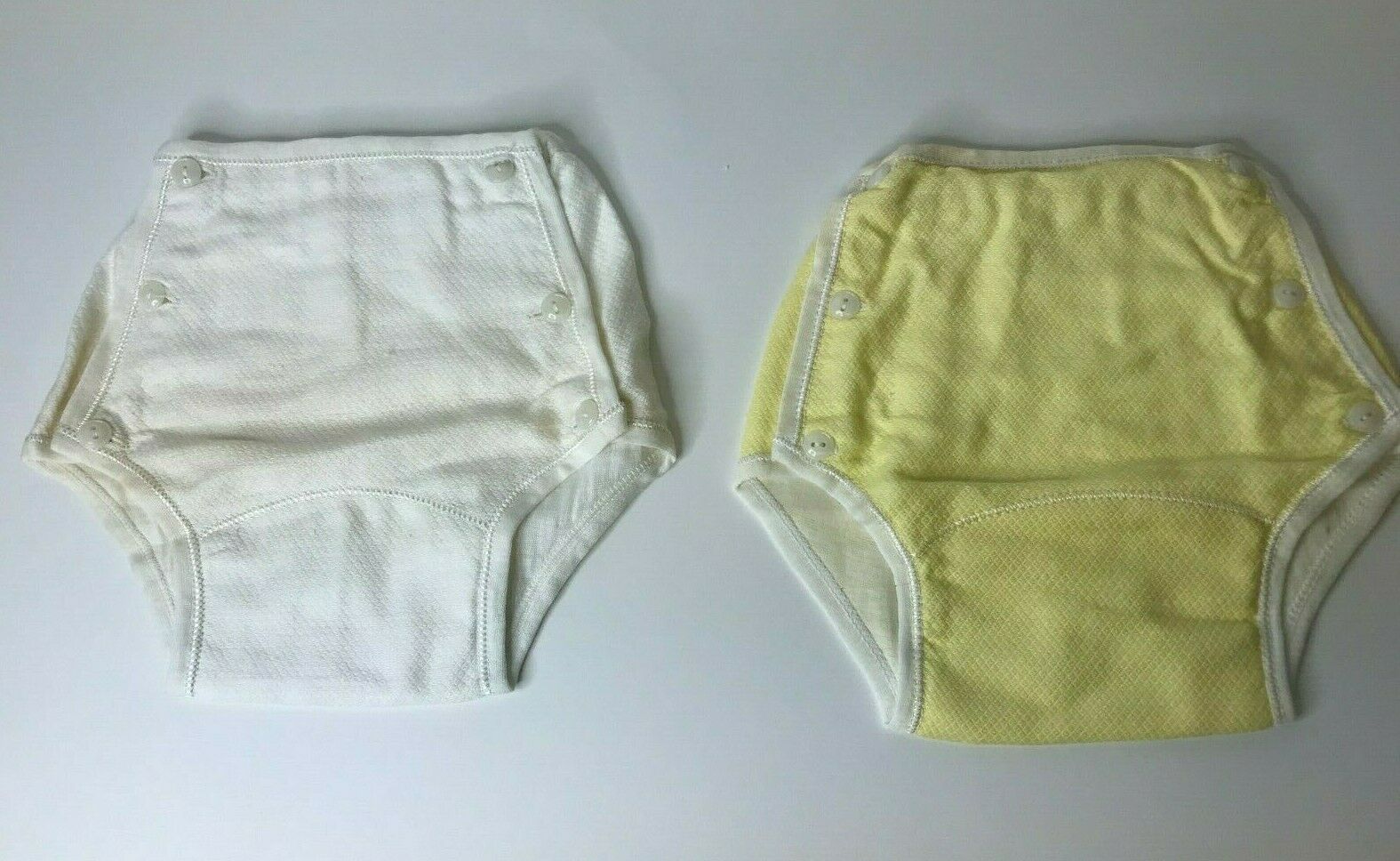 (2) Vintage Cloth Diaper Covers With Button Closure White/yellow Size 3