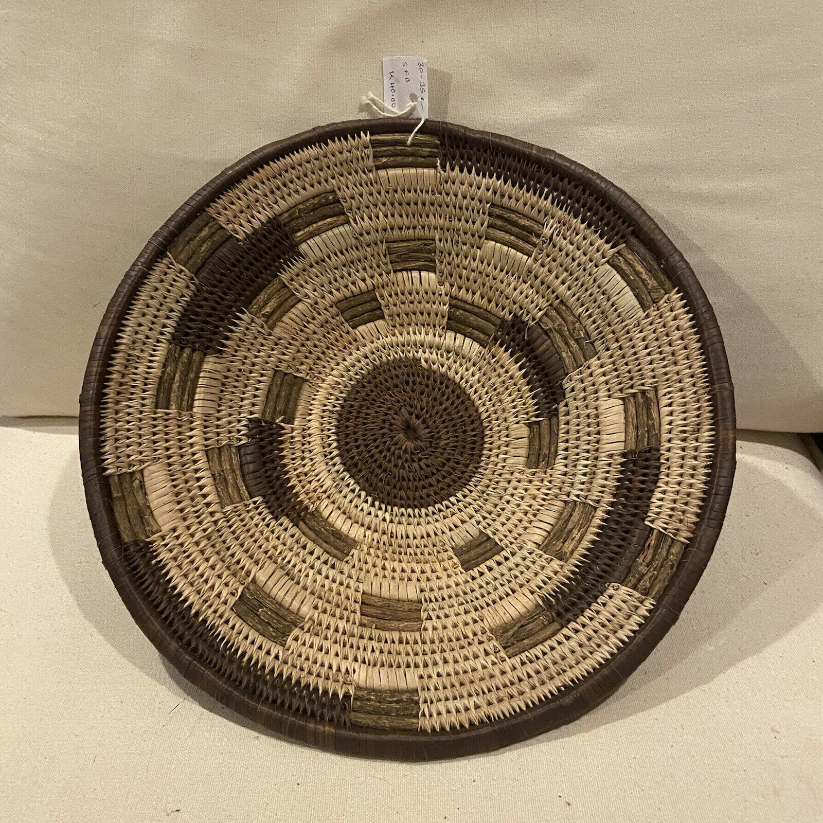 Zambia, Africa Basket. Wall (hanger Attached) 13” Wide, 3” Tall. Makenge Tribe