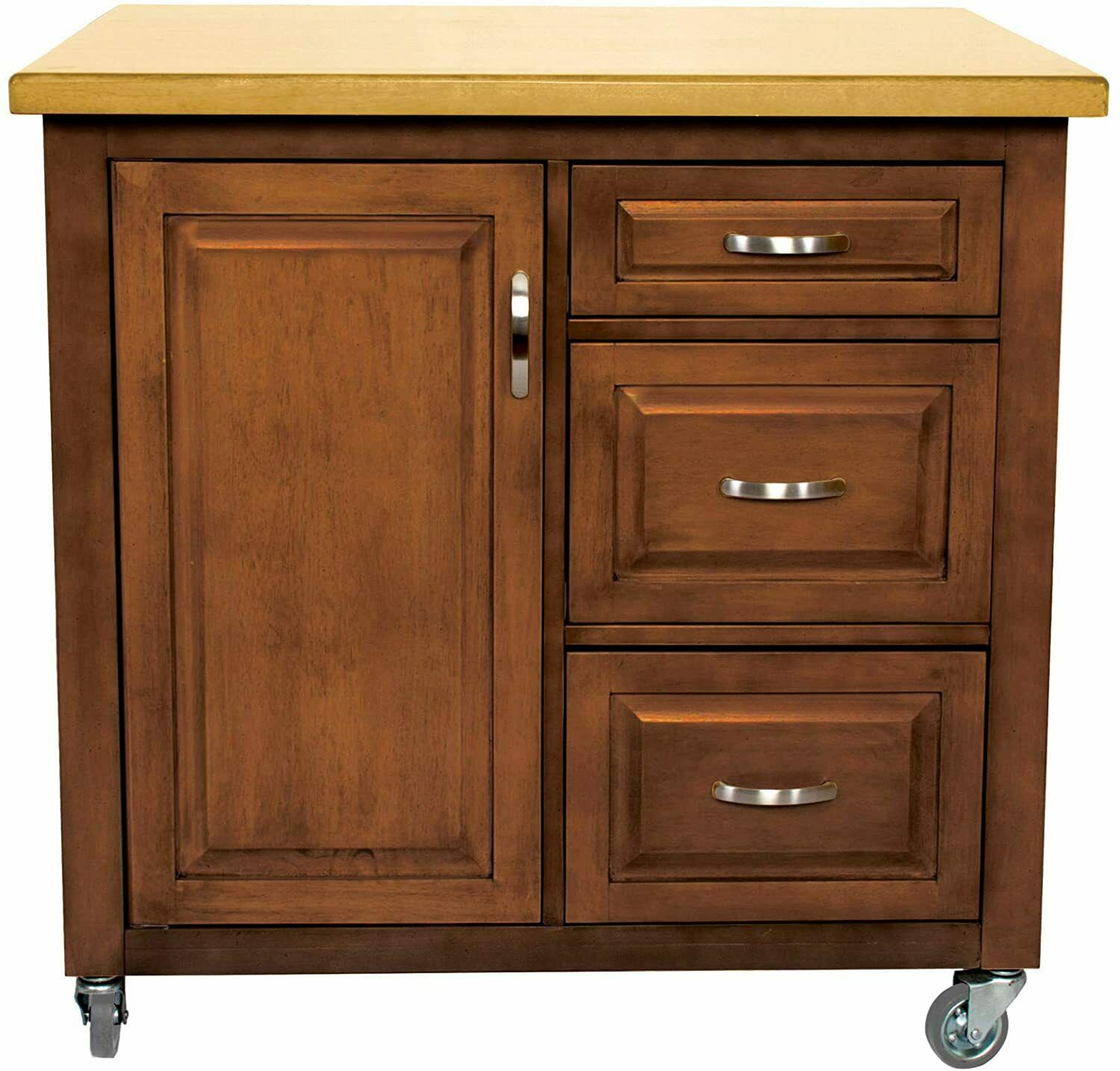 Sunset Trading Selections Kitchen Cart 3 Drawer Storage Cabinet Nutmeg Light Oak