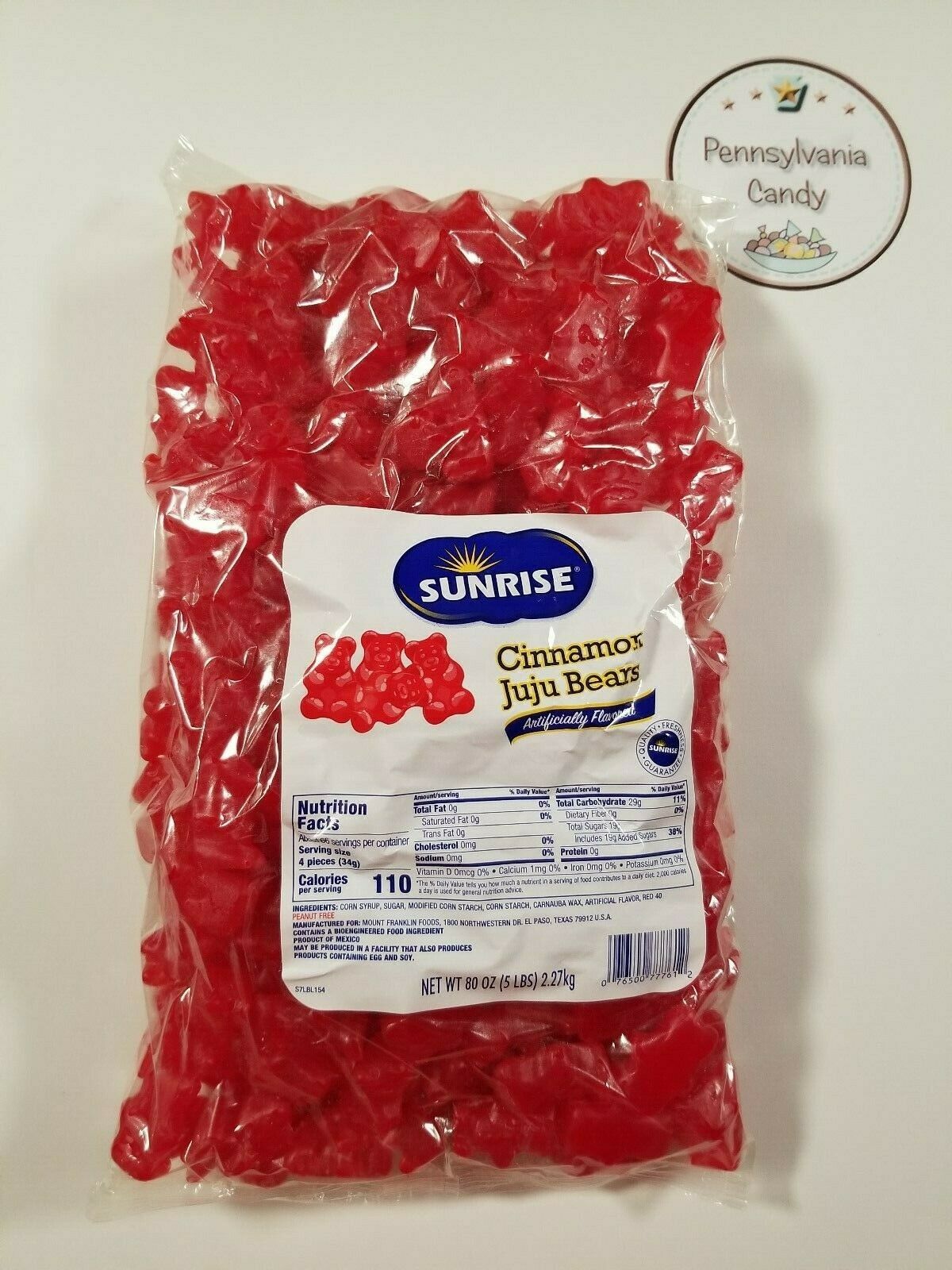 Sunrise 5 Lb Juju Cinnamon Bears Gummi Gummy Candy Treat Snack Sealed Bulk Bag