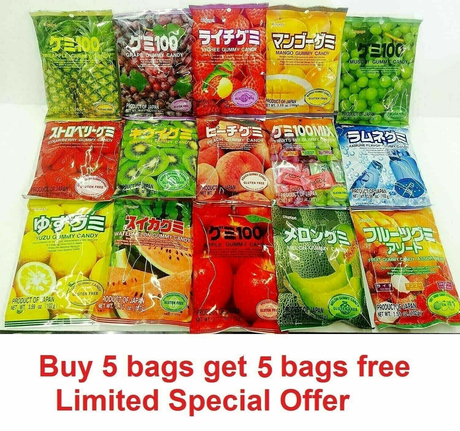 Kasugai Japan Fruity Jelly Gummy Candy, 15 Flavors Available,buy 5 Get 5 Free