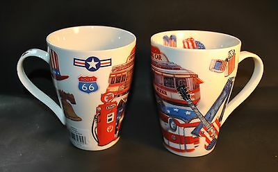 New Paul Cardew S/2 Latte Coffee/tea Mug Americana City Dinning Car Cowboy Boots