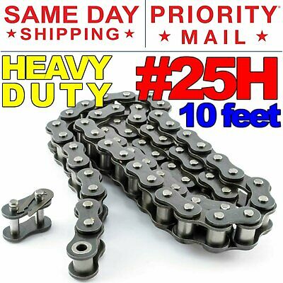 #25h Heavy Duty Roller Chain X 10 Feet, Free Connecting Link + Same Day Shipping