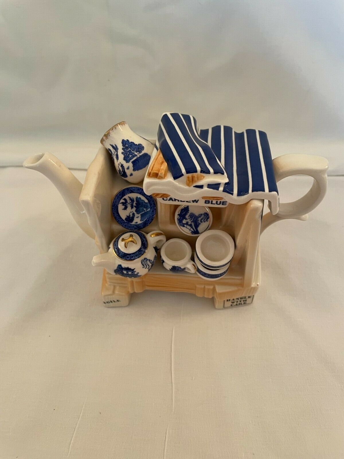 Extremely Rare!! Vintage Paul Cardew Blue Willow China Market Stall Teapot