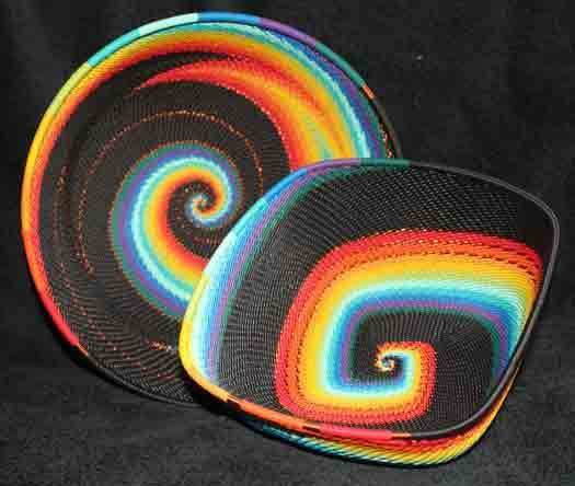 Black Rainbow - 2 Piece Handmade African Zulu Telephone Wire Basket/bowl Set